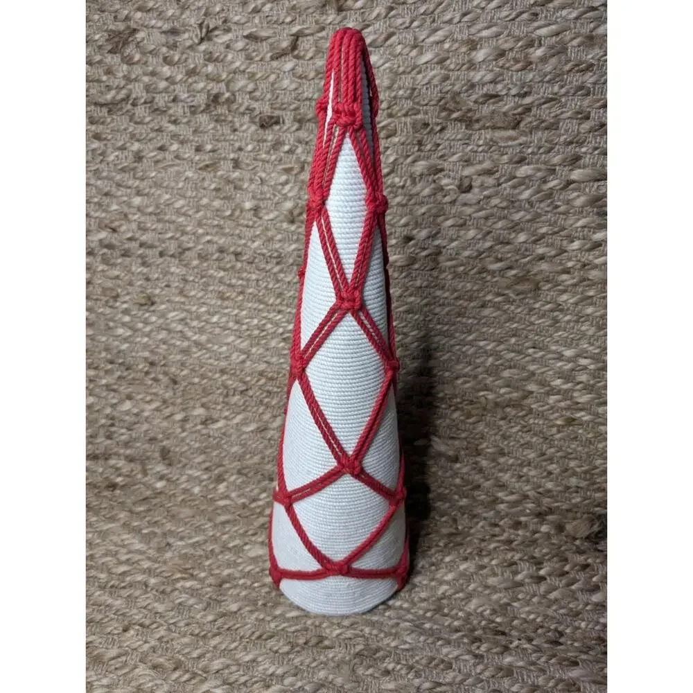 Holiday Lane Boho Festive Yarn Cone Christmas Tree Red White Tabletop Decor 19